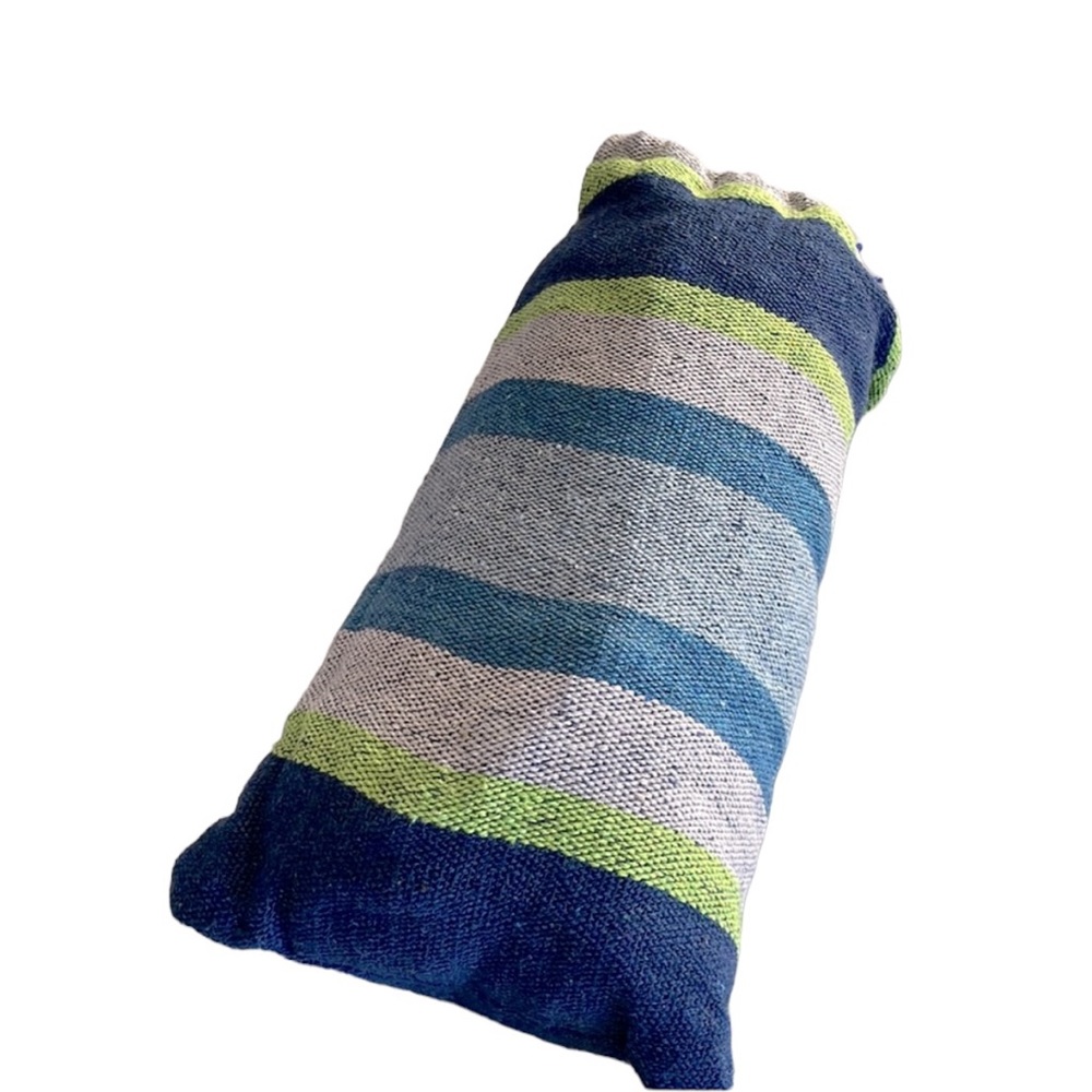 Blue and green striped fabric hammock. New in bag.